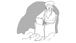 bearded God with laptop