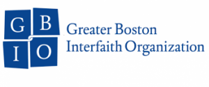 Blue and White logo with letters GBIO. Text reads: Greater Boston Interfaith Organization