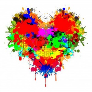Heart image composed of multicolored splotches